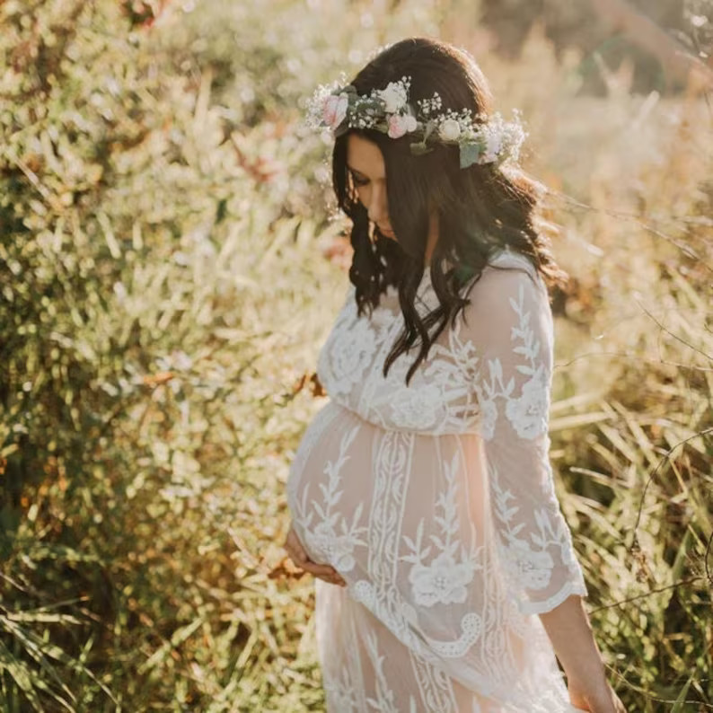Boho Embroidered Maternity Dress Sheer Maternity Dress Lace Maternity Dress Boudoir Maternity Dre... | Etsy (US)