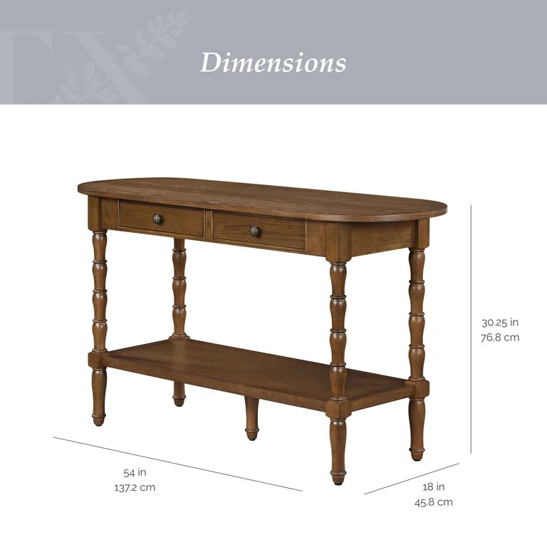My Texas House Lewis Console Table in Warm Brown with Oval Top and Storage Drawers | Walmart (US)