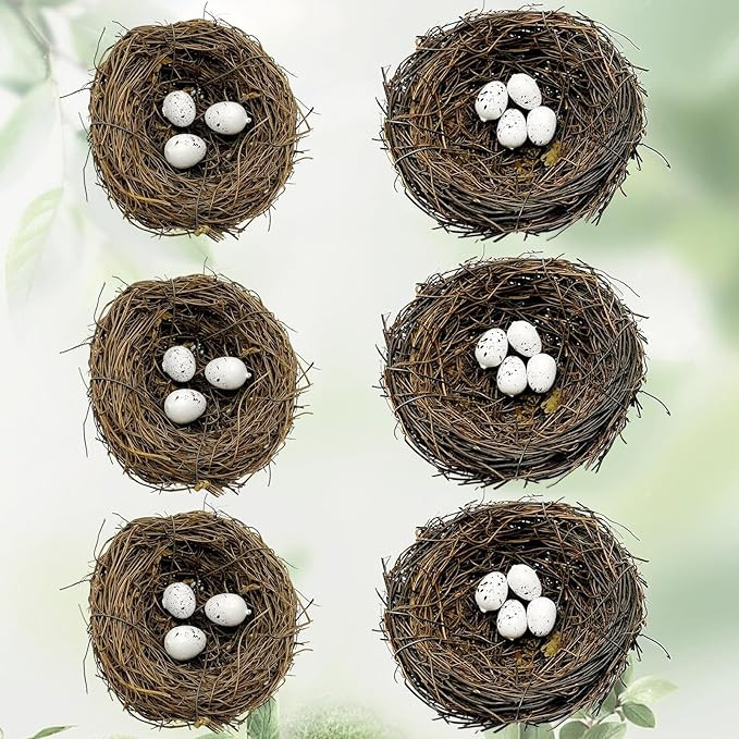 LWINGFLYER 6pcs Faux Bird Nest with Eggs for Crafts, Artificial Rattan Birds Nest for Easter Wedd... | Amazon (US)