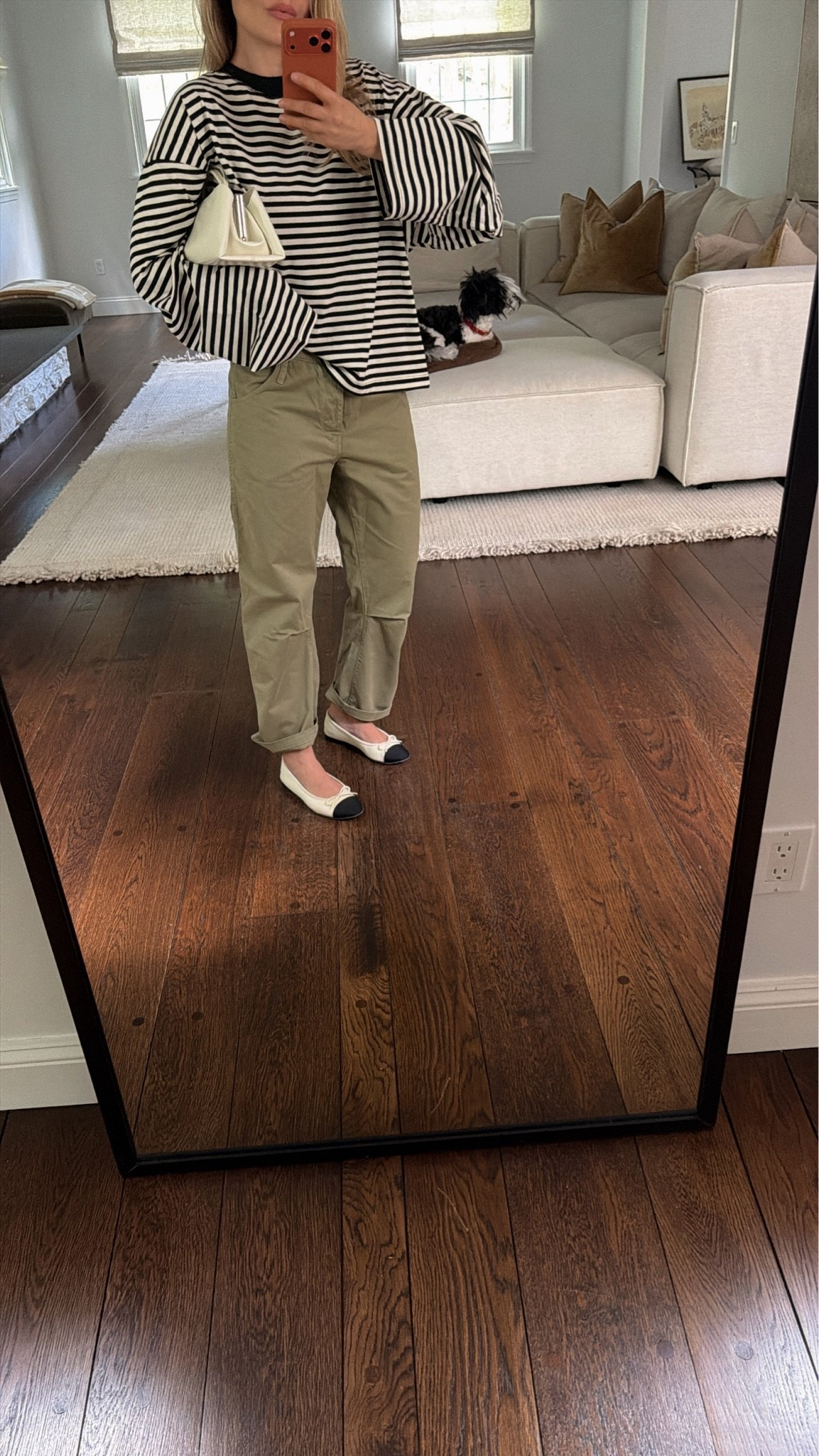 Top Xs - runs big! 
Pants tts wearing a 2 
*flats are old Chanel