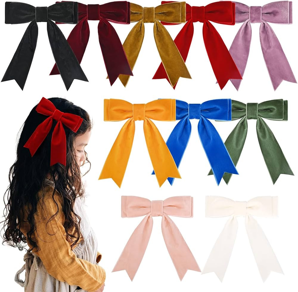 10Pcs 5" Velvet Hair Bows Girls Hair Clips Ponytail Holder Accessories for Women Girls Toddlers | Amazon (US)