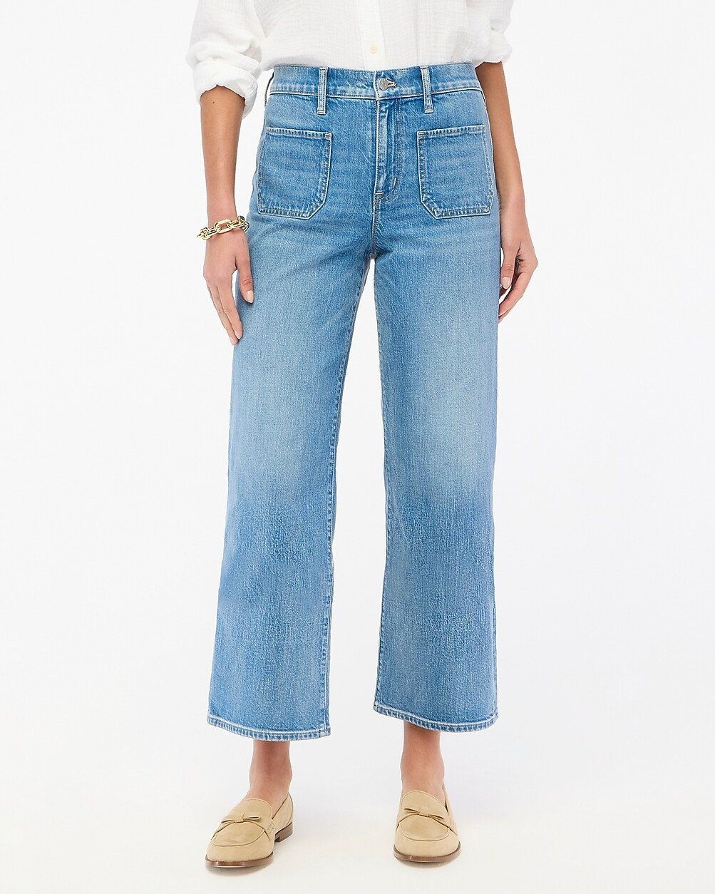 Petite cropped wide-leg patch-pocket jean in all-day stretch | J.Crew Factory