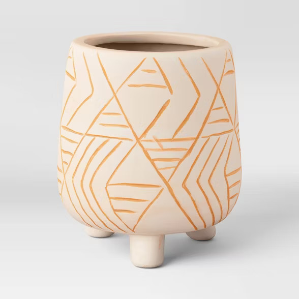 9" Lines Stoneware Outdoor Footed Planter Terracotta/White - Opalhouse™ | Target