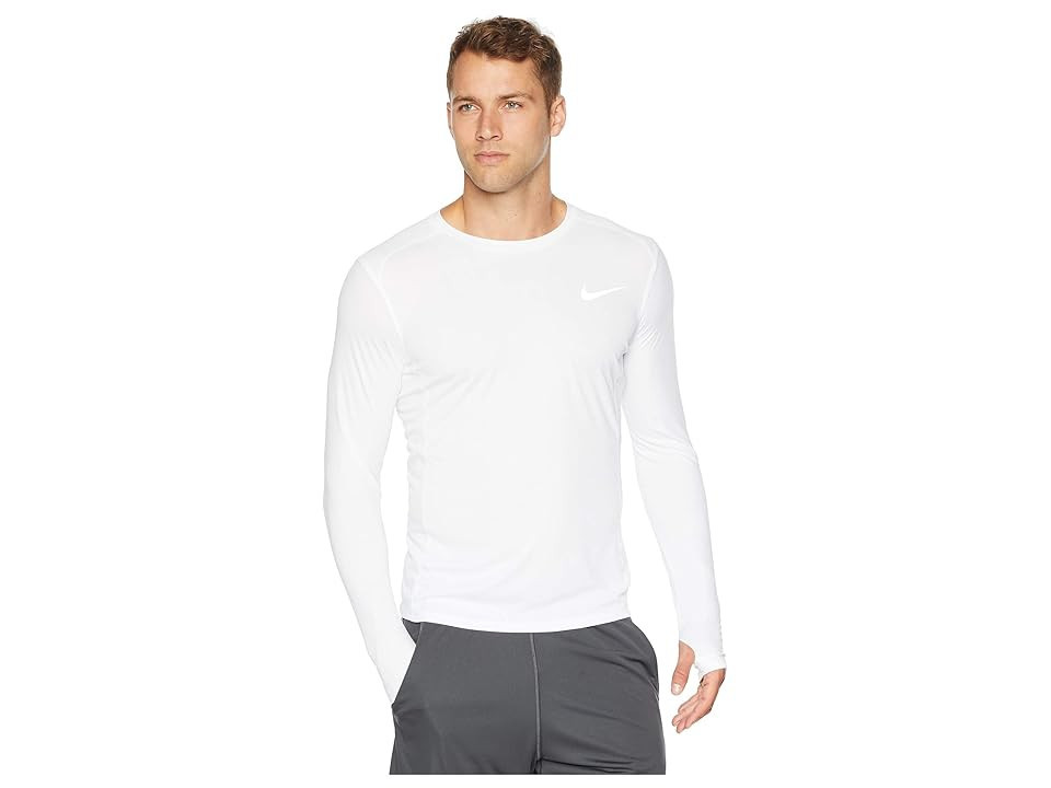 Nike Dry Miler Long Sleeve Running Top Men's Clothing White/White : XL, Polyester | Zappos