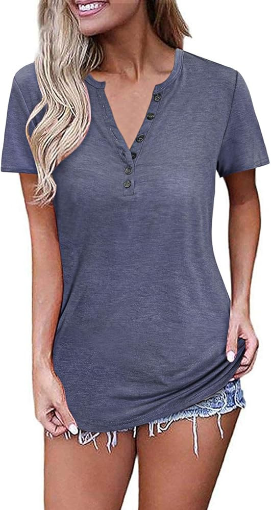 Womens Long Sleeve V-Neck Button Causal Tops Blouse T Shirt | Amazon (US)