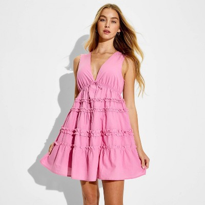 Women's Mini Tiered Ruffle Babydoll Dress - Wild Fable™ Rose Pink XS | Target