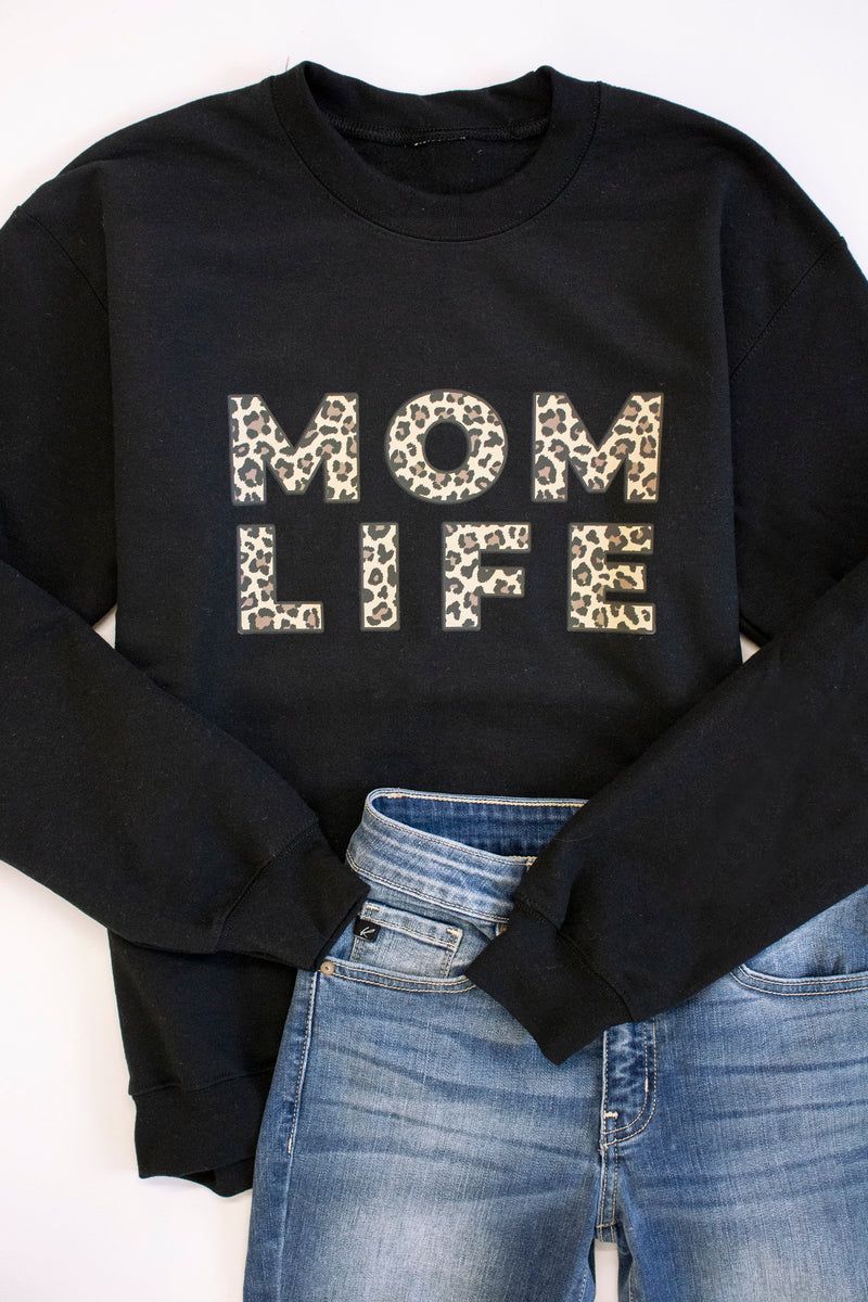 Mom Life Leopard Print Black Graphic Sweatshirt | The Pink Lily Boutique