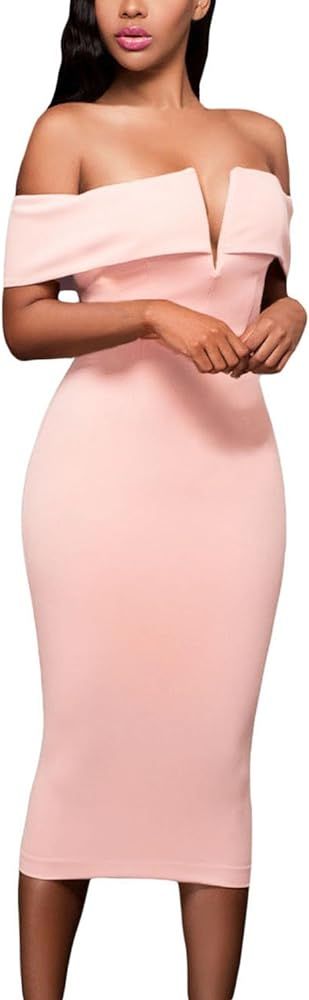 Anloli Women Sexy Dress Off The Shoulder Elegant Split Midi Party Dress | Amazon (US)
