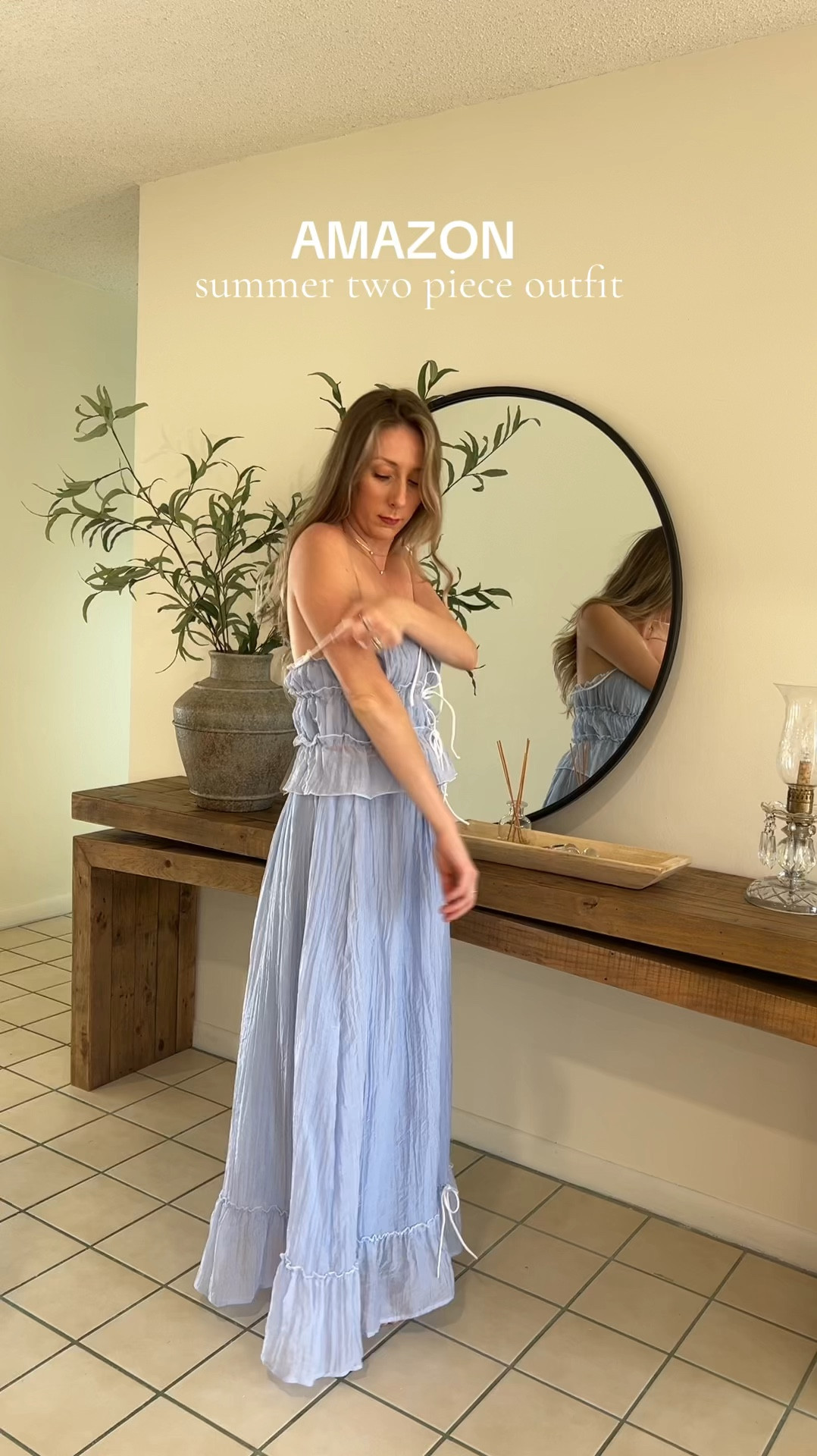Two piece skirt outfit from Amazon with bows 
Summer outfit 
Spring outfit 
Baby blue outfit 

#LTKVideo #LTKFindsUnder50