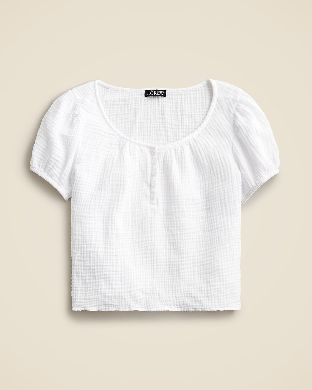 Puff-sleeve henley top in gauze | J. Crew US