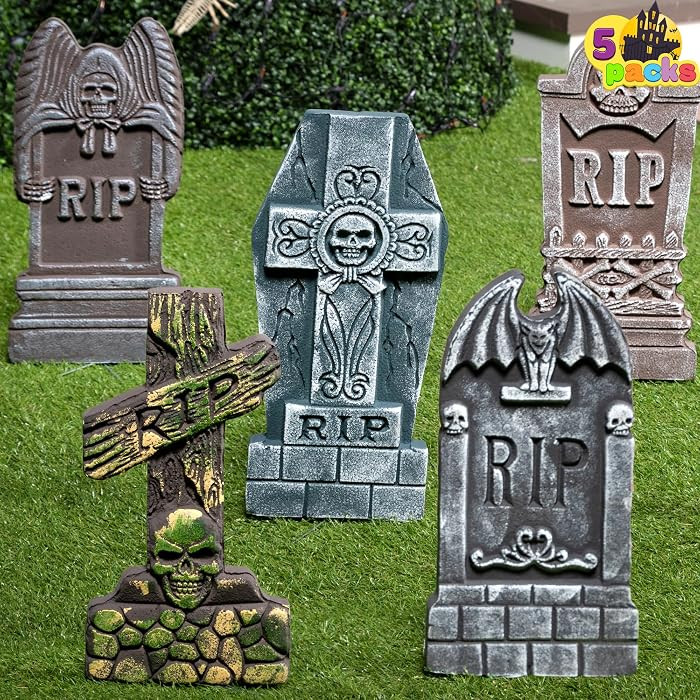 JOYIN 17\u201d Halloween Foam RIP Graveyard Tombstones (5 Pack), Halloween Tombstones Outdoor Dec... | Amazon (US)