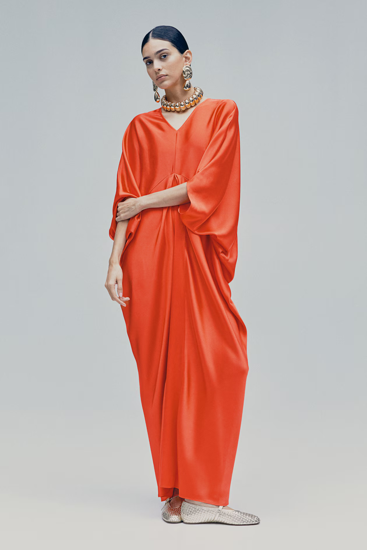 Satin kaftan dress - Coral red - Ladies | H&M GB | H&M (UK, MY, IN, SG, PH, TW, HK)
