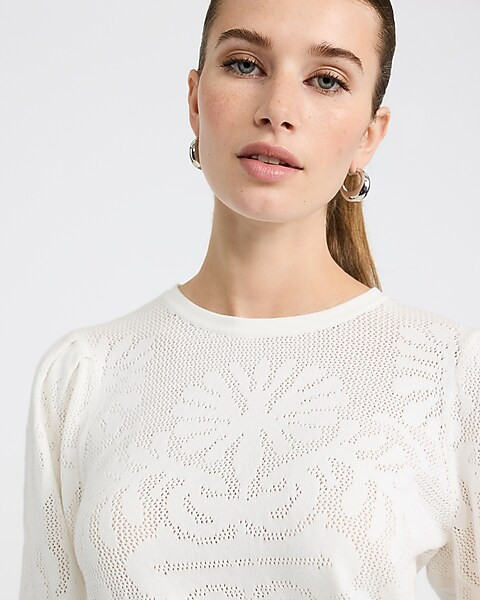 Cotton Floral Puff Sleeve Sweater | Express