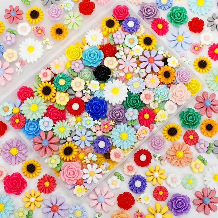 120 Pcs Mini Resin Flowers for Crafts, Cute Small Tiny Flatback Resin Flower Slime Charms Bulk fo... | Amazon (US)