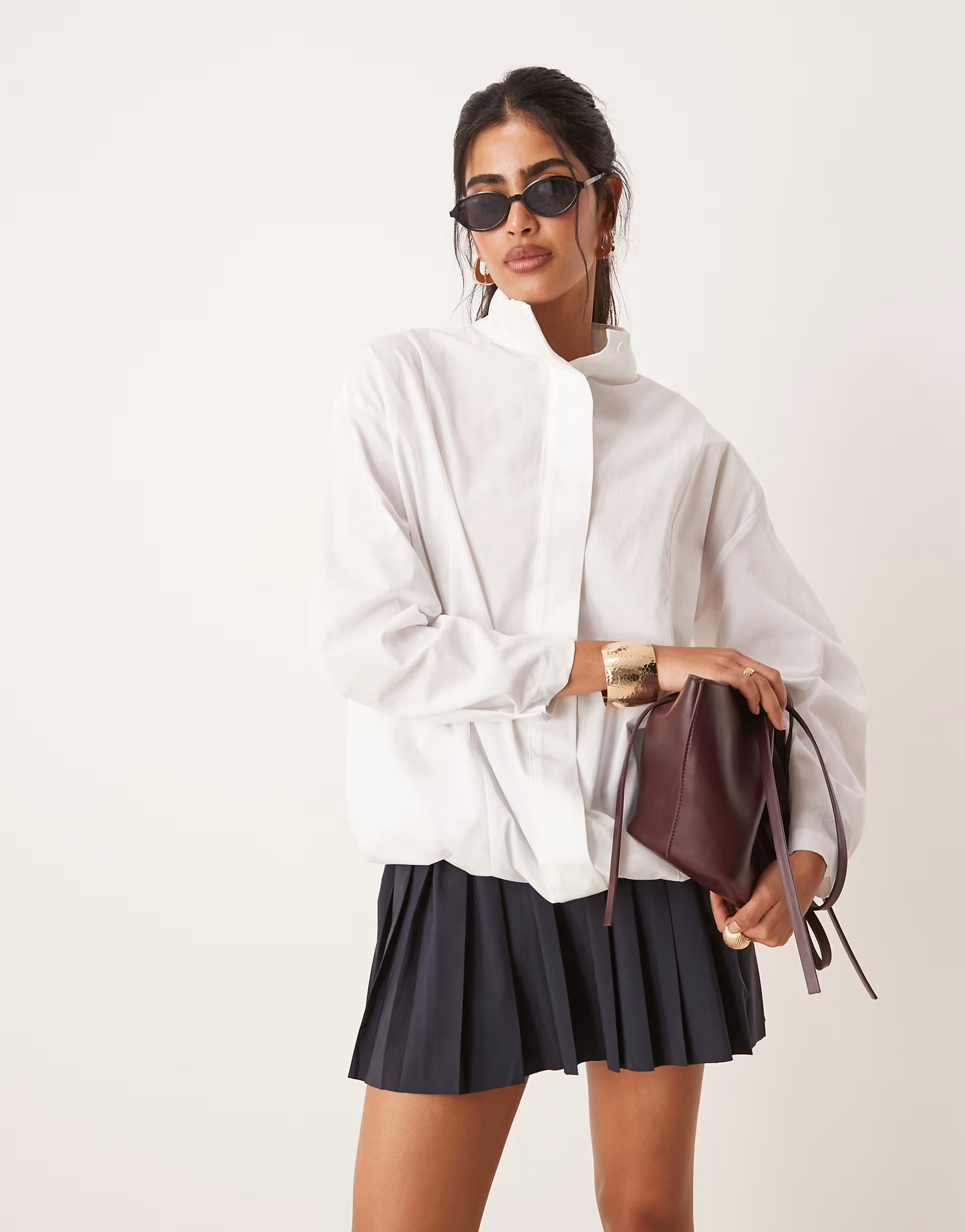 ASOS DESIGN funnel neck sports shirt in white | ASOS (Global)