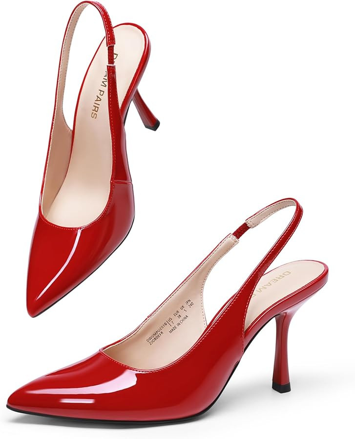 DREAM PAIRS Women's Heels Slingback Stiletto Pumps Shoes Pointed Closed Toe Kitten Heels Dress Br... | Amazon (US)