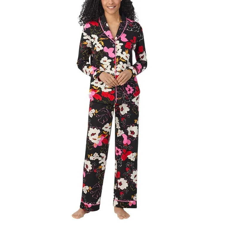 Room Service Womens 2-Piece Shawl Collar Pajama Set (BLACK, L) | Walmart (US)