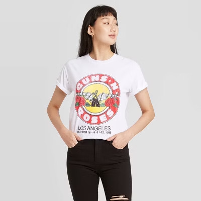 Women's Guns N' Roses Boyfriend Fit Short Sleeve Graphic T-Shirt - White | Target