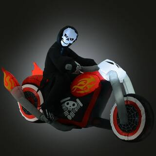 5.5 ft. LED Grim Reaper Flaming Motorcycle Halloween Inflatable | The Home Depot