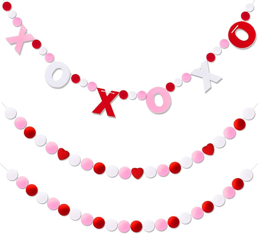 Valentine's Day Garland - XOXO Valentine's Garland Heart Felt Garland,XOXO Banner Felt Ball Garla... | Amazon (US)