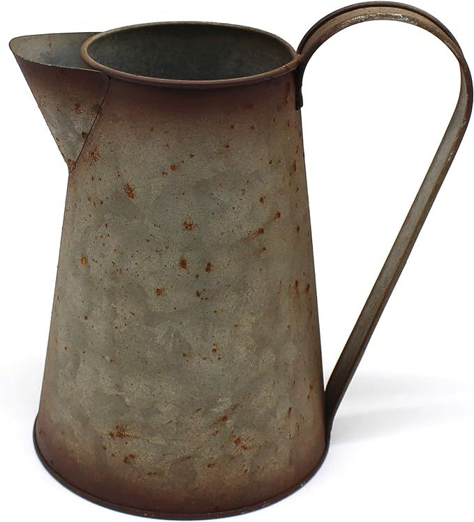 CVHOMEDECO. 7 Inch Galvanized Metal Milk Pitcher, Old Rustic Primitive Watering Can Jug Vase for ... | Amazon (US)