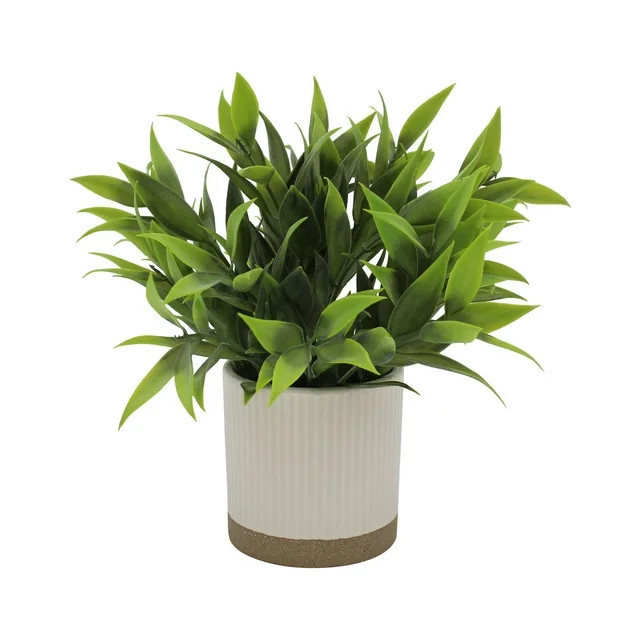 Mainstays by Becky G. & Alejandra 8" Artificial Tealeaf in White Two-Tone Ribbed Ceramic Pot | Walmart (US)
