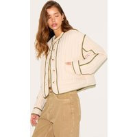 Cream Button Up Round Neck Quilted Jacket | PrettyLittleThing US