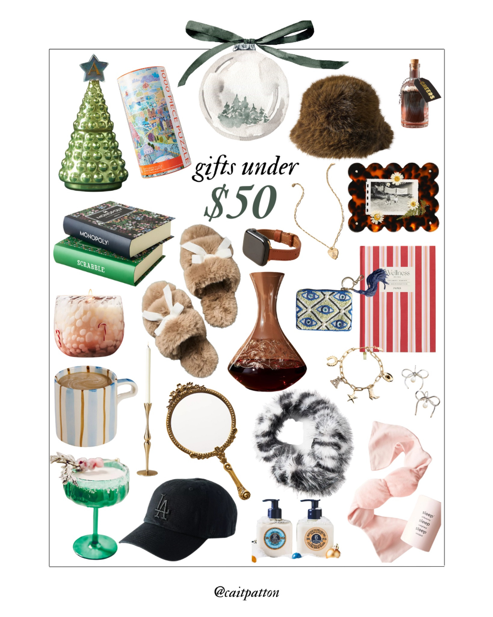 Holiday gifts under $50! Affordable holiday gifts, Christmas gift, holiday candle, coupe glass set, Glassware set, mug, weighted eye mask, baseball cap, vanity mirror, wine decanter, wellness journal, bucket hat, charm bracelet, candlestick holder, bookshelf game, puzzle, frame, beaded pouch, bow earrings, initial necklace, cute slippers, bow slippers 

#LTKFindsUnder50 #LTKGiftGuide #LTKHoliday