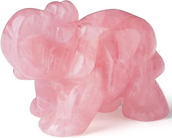 2" Rose Quartz Elephant Decor Healing Crystal Cute Polished Natural Stone Hand-Carved Big Pink Sc... | Amazon (US)
