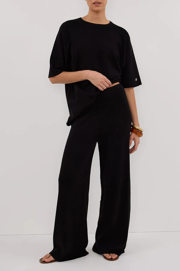 OLIVIA BLACK WIDE LEG KNIT PANT | DISSH
