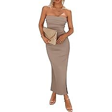 PRETTYGARDEN Women's Summer Bodycon Maxi Tube Dress Strapless Side Slit Long Elegant Cocktail Par... | Amazon (US)