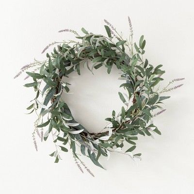 26&#34; Artificial Olive/Eucalyptus Leaf with Lavender Wreath - Threshold&#8482; designed with St... | Target