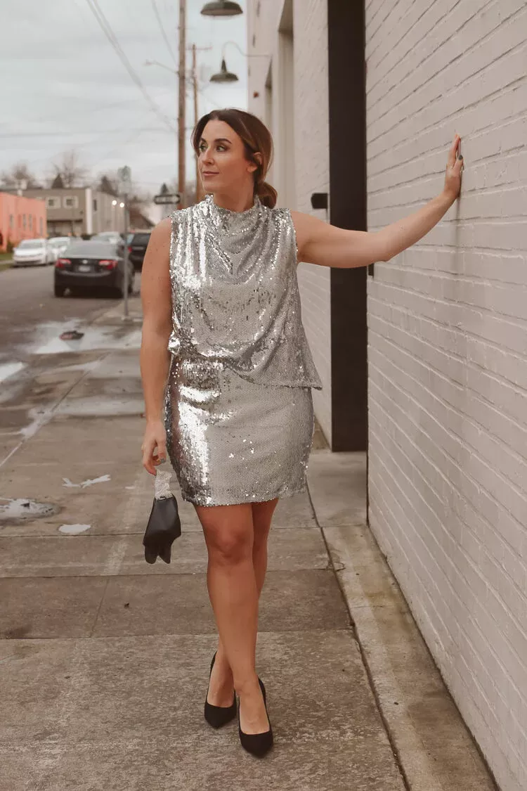 Pippa Silver Sequin Halter Mini Dress