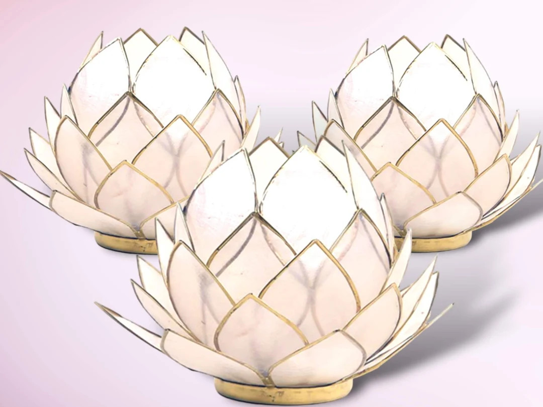 Handmade Large Lotus Candle Holder Capiz Shell Ivory With - Etsy | Etsy (US)