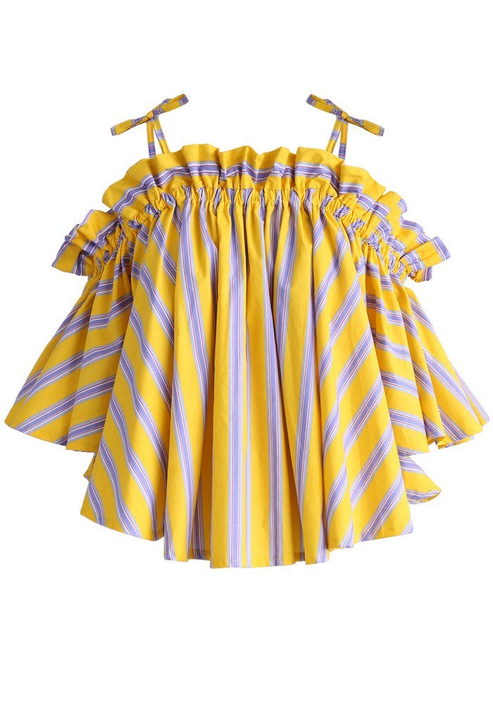 Jaunty Stripe Cold-shoulder Top in Yellow | Chicwish
