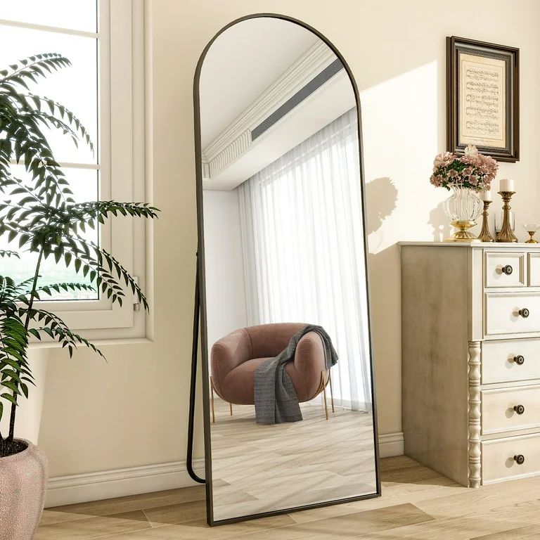 Arched Full Length Floor Mirror 64"x21.1" Full Body Standing Mirror,Black | Walmart (US)