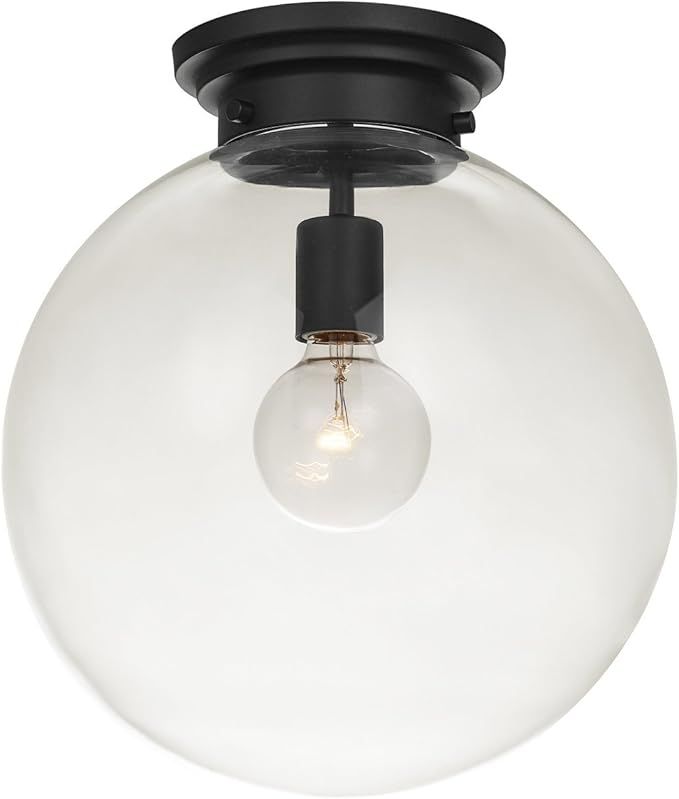 Globe Electric Portland 1-Light Semi-Flush Mount Ceiling Light, Black Finish, Clear Glass Shade 6... | Amazon (US)