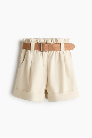 H & M - Linen-Blend Paper-Bag Shorts - Beige | H&M (US + CA)