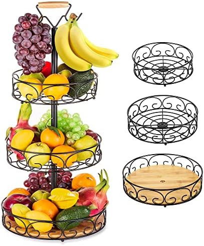 Fruit Basket, Vegetables Countertop Bowl Storage With Banana Hanger, Detachable Bread, Snacks Bas... | Amazon (US)