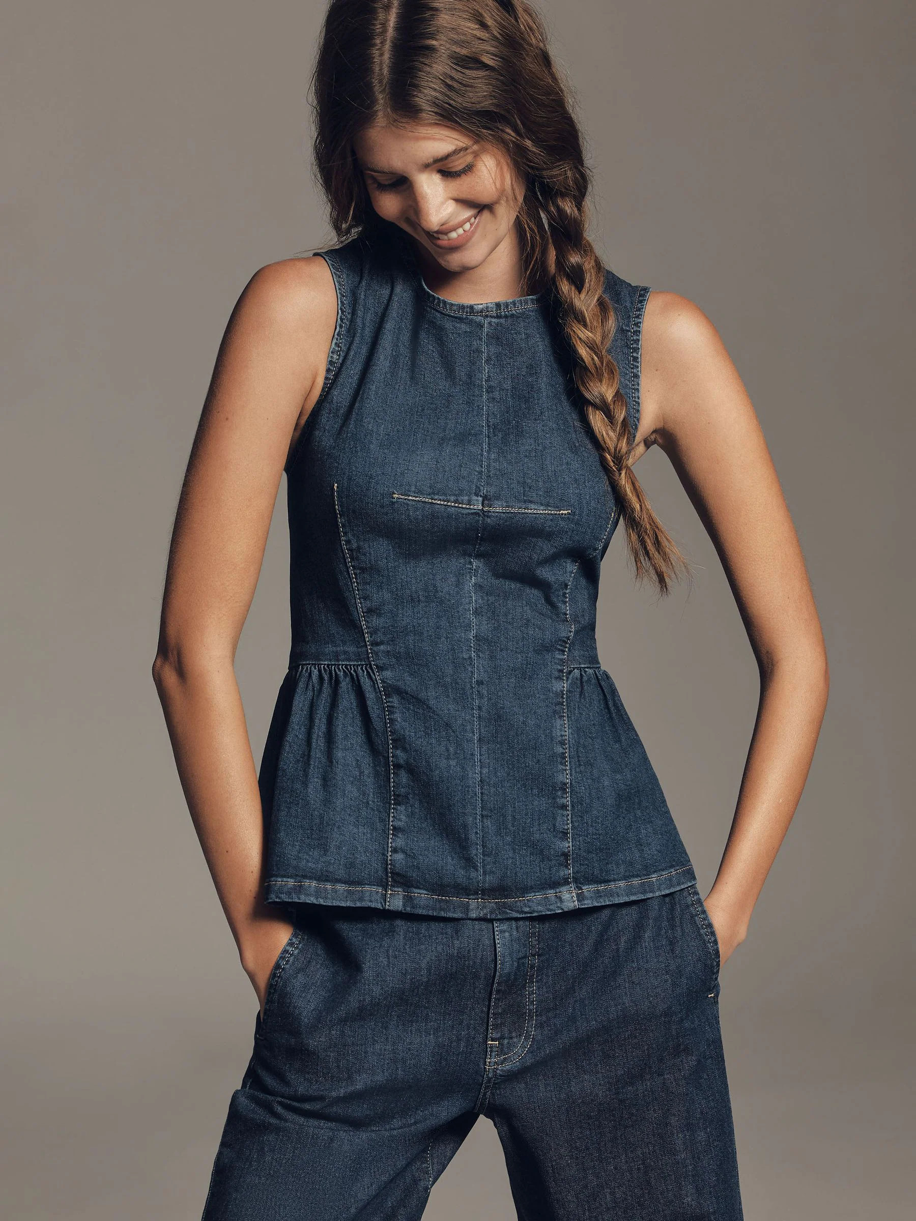 Anthropologie Anthropologie Blue Maeve Sleeveless Denim Peplum Top | Next US