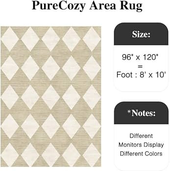 8x10 Checkered Area Rugs for Living Room Beige Machine Washable Large Rug Non-Slip Stain Resistan... | Amazon (US)