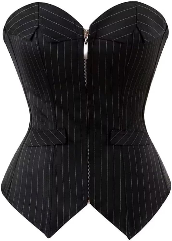 Jutrisujo Corset Overbust Bustier Lingerie for Women Striped Zipper Plus Size Gothic Office | Amazon (US)
