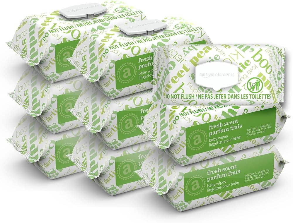 Amazon Elements Baby Wipes, Fresh, Flip-Top Packs, 810 Count, 9 Packs of 90 Counts | Amazon (US)