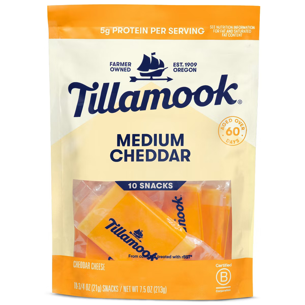 Tillamook Medium Cheddar Cheese Snack Portions - 7.5oz/10ct | Target