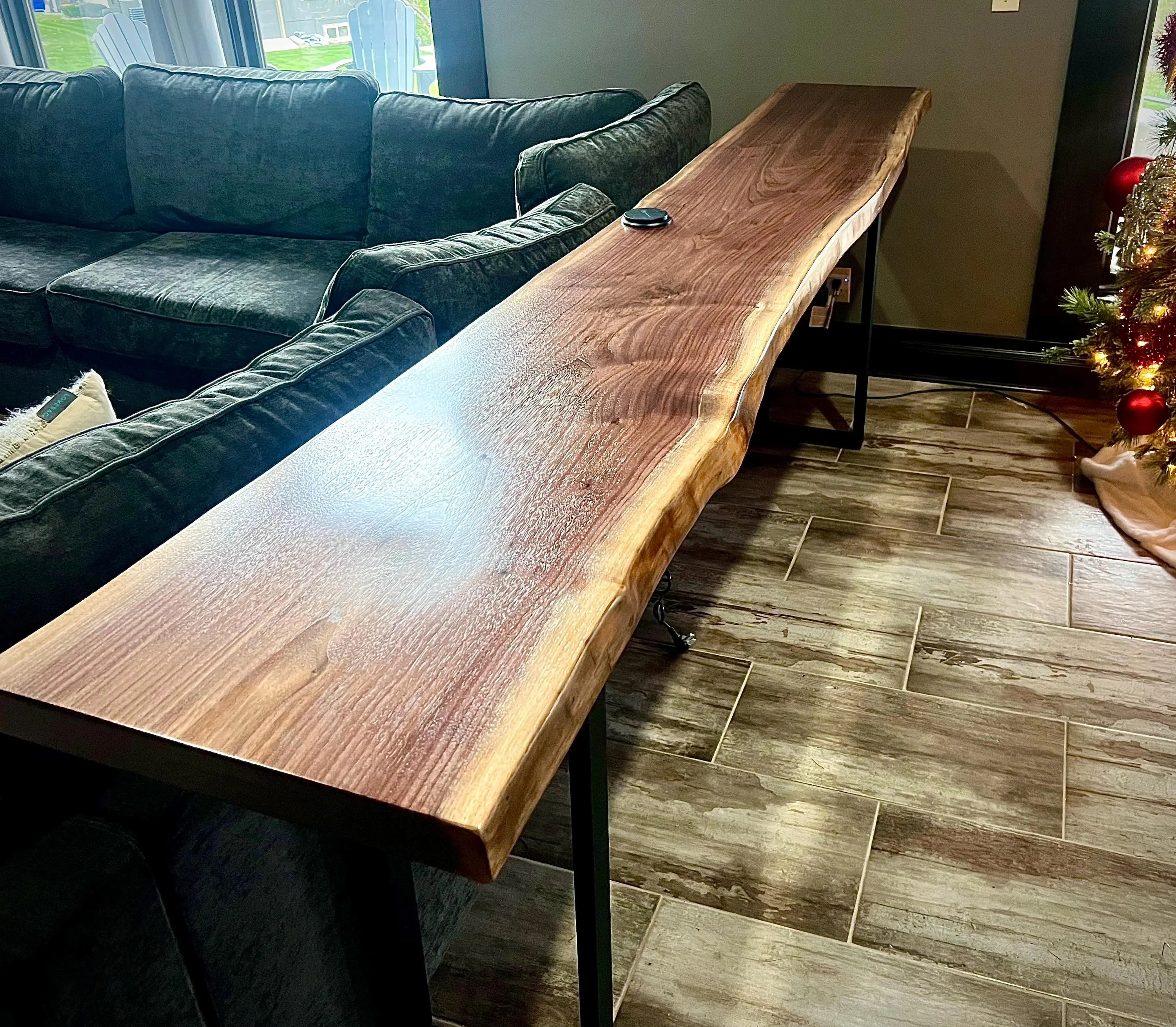 Handmade Custom Black Walnut Live Edge Console Sofa Bar Table with Metal Legs. | Etsy (Global)