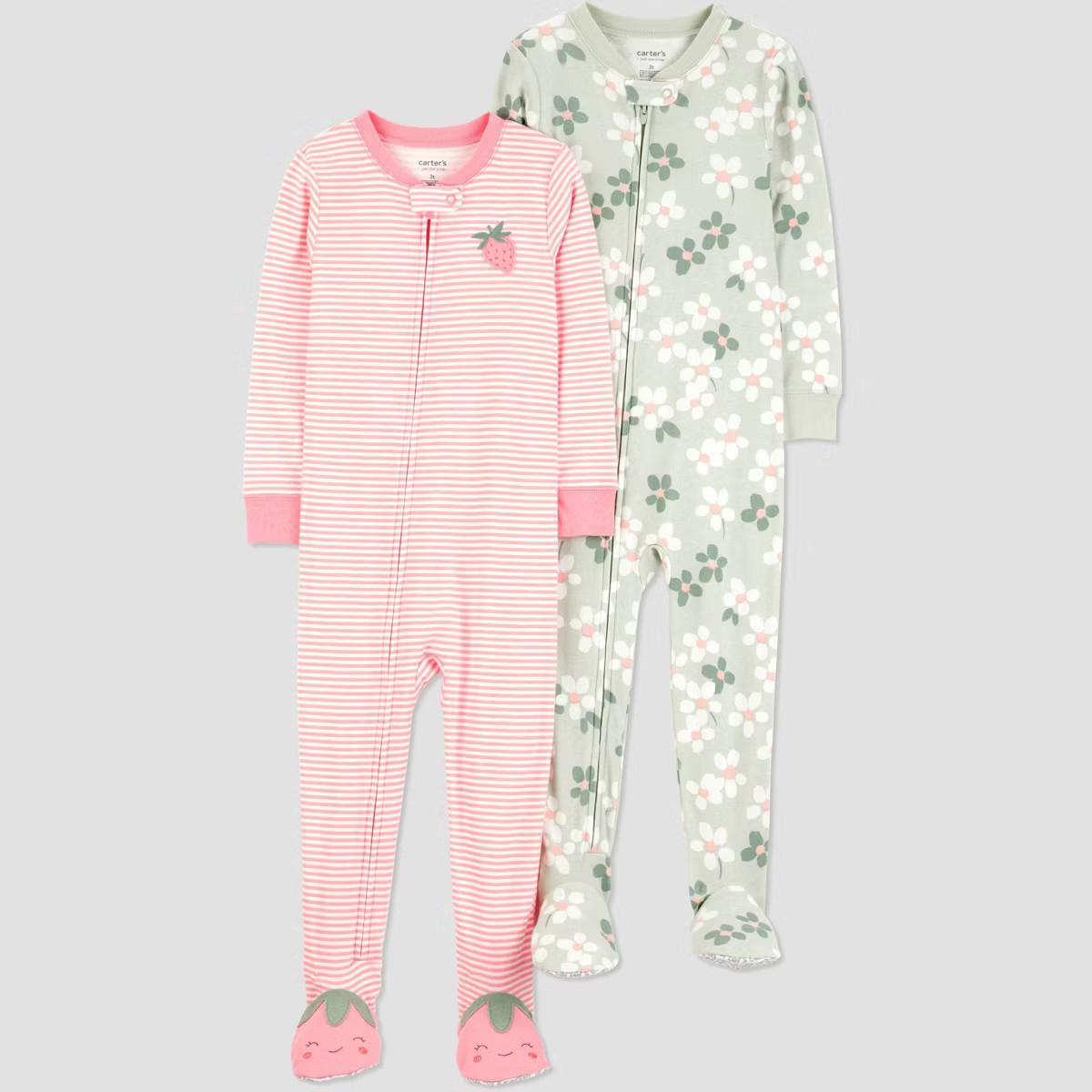 Carter's Just One You® Toddler Girls' 2pk Cotton Floral and Strawberry Striped Pajama Set - Pink... | Target