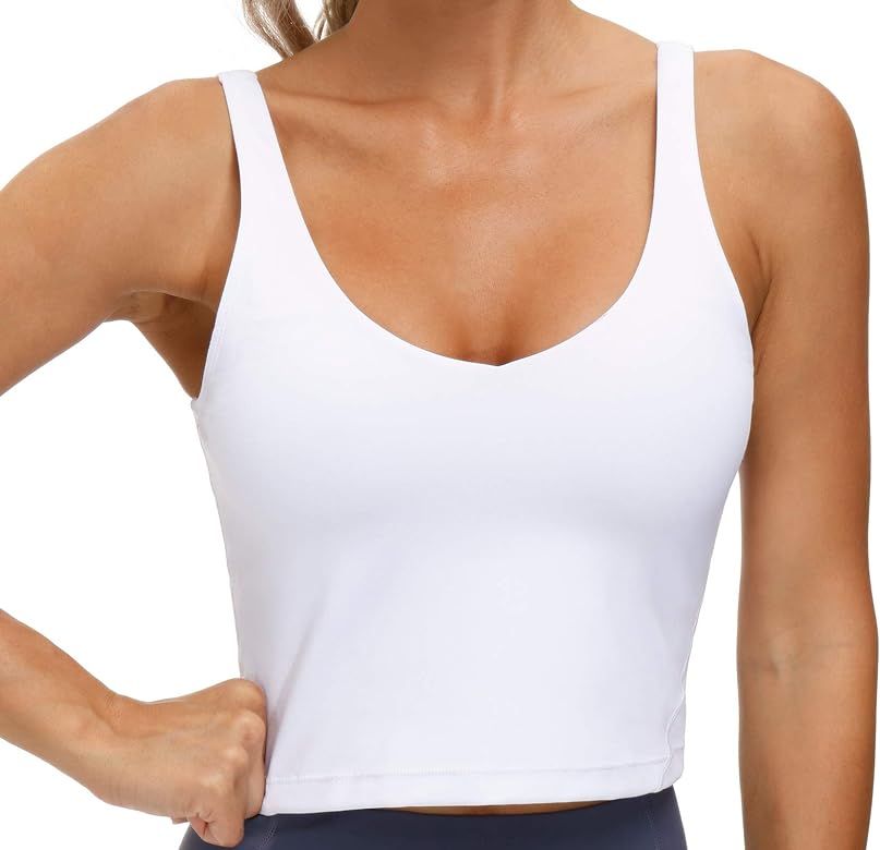 Women\u2019s Longline Sports Bra Wirefree Padded Medium Support Yoga Bras Gym Running Workout Tan... | Amazon (US)