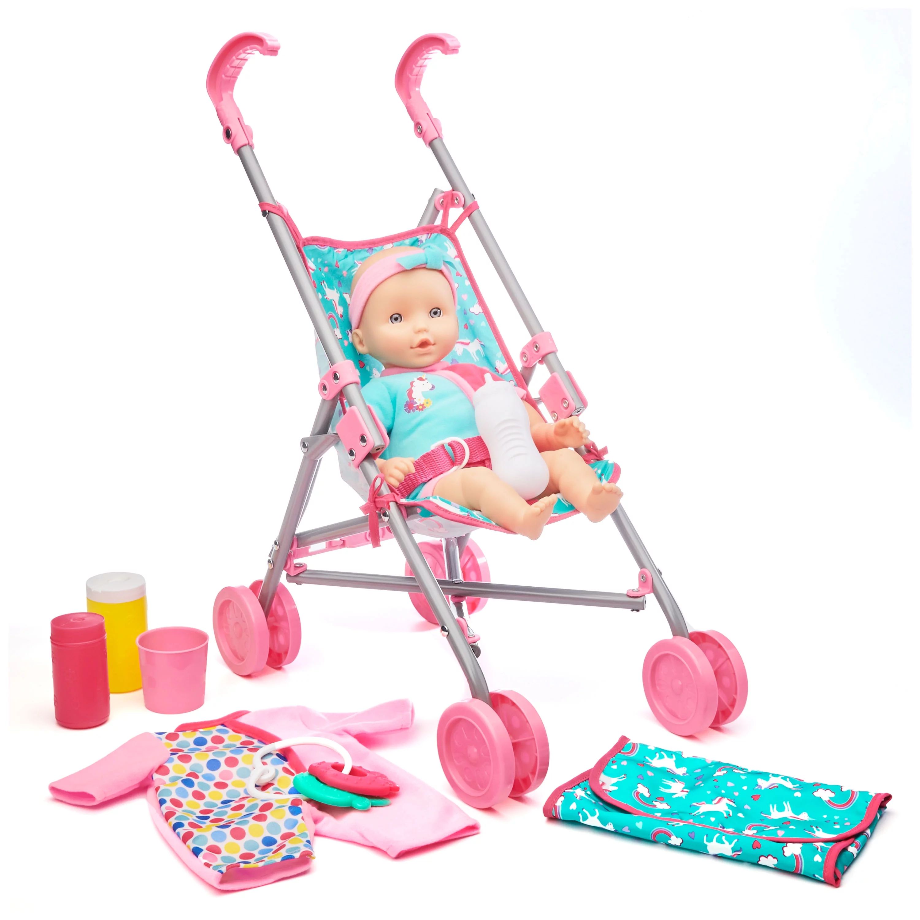 Kid Connection Baby Doll Stroller Set, 10 Pieces | Walmart (US)