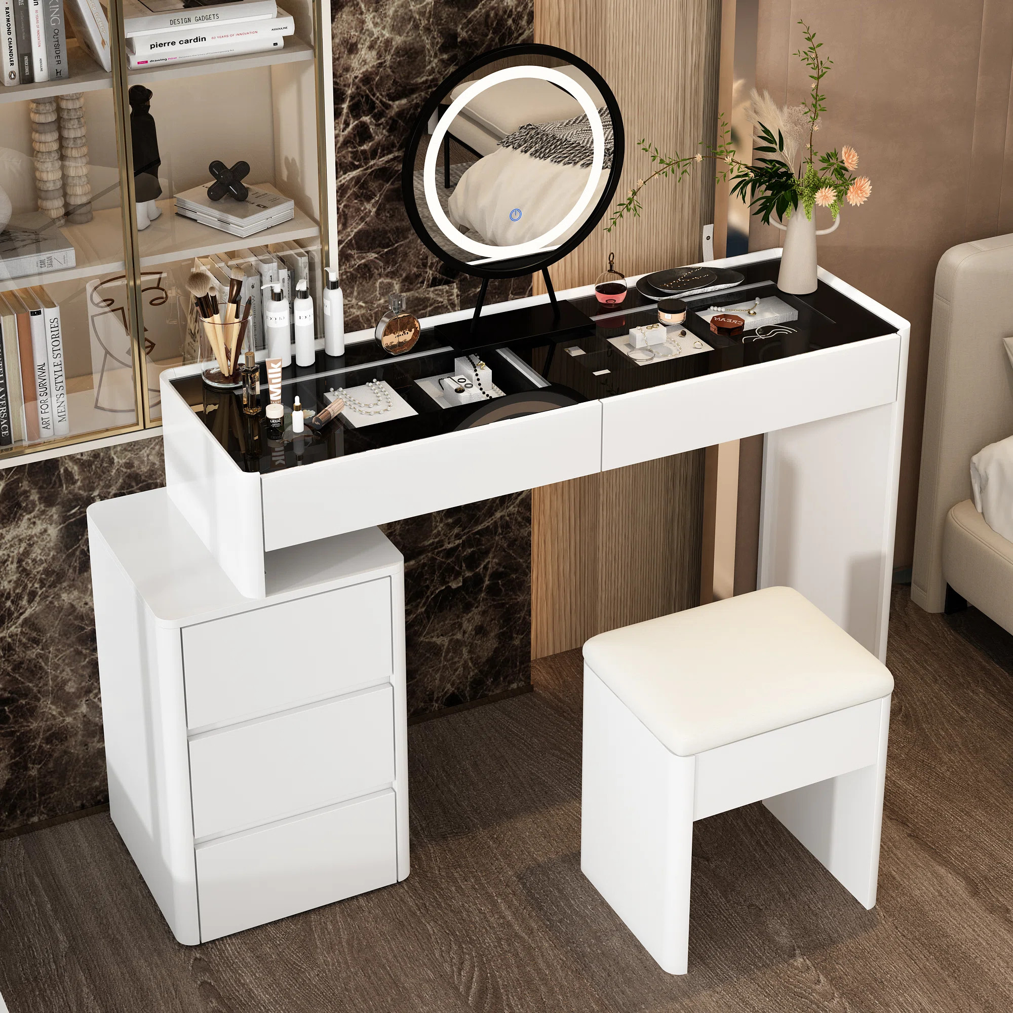 Clarisse 47.2" Wide Vanity Set with Stool and Mirror | Wayfair North America