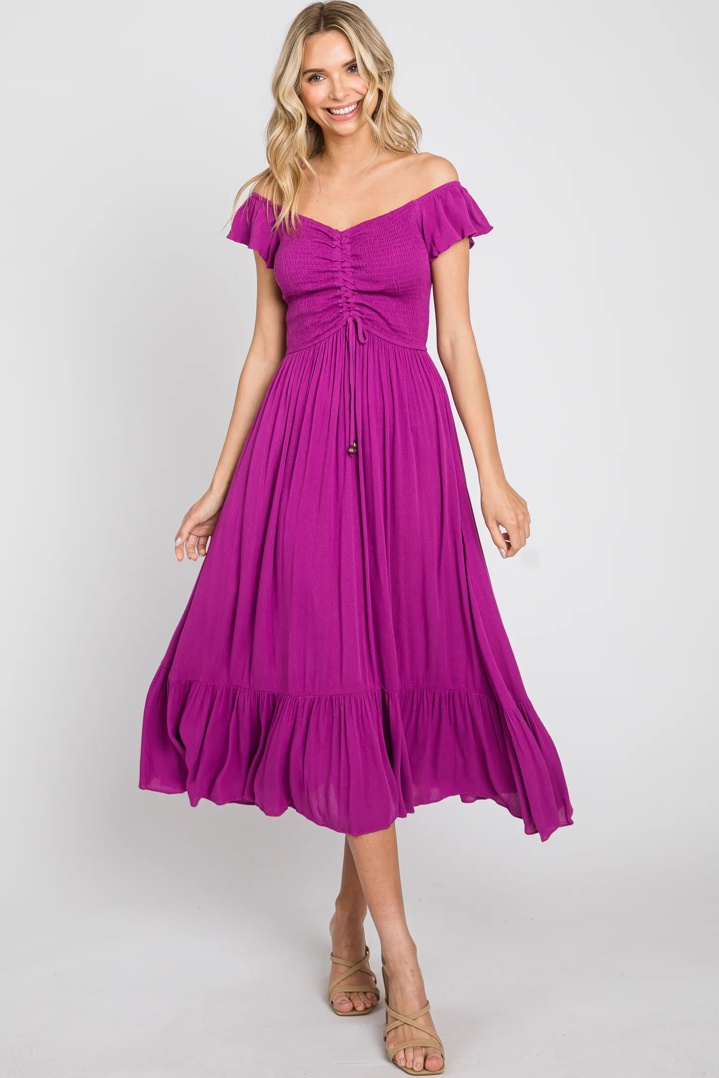 Magenta Smocked Ruched Ruffle Hem Maxi Dress | PinkBlush Maternity
